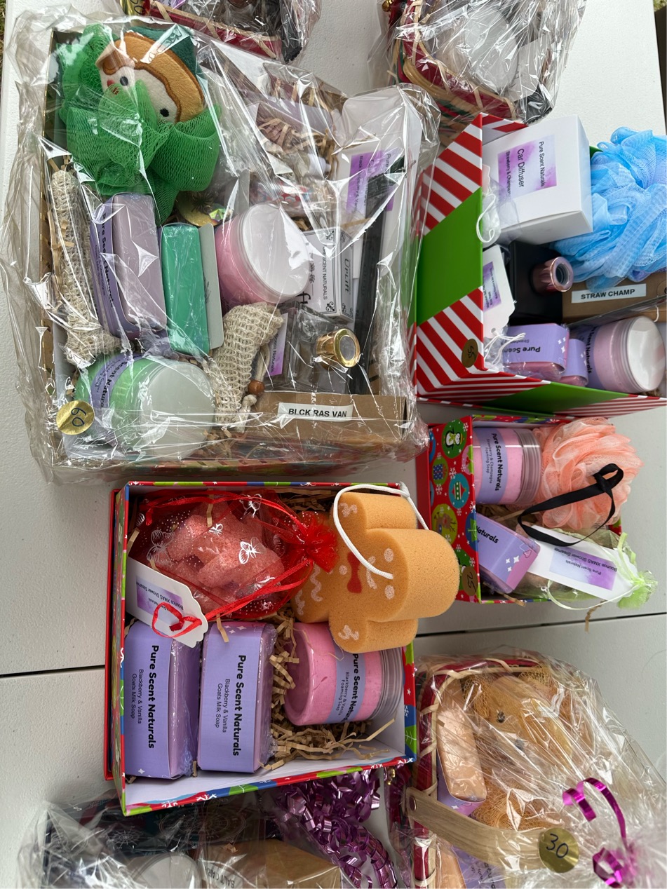 Gift baskets and Pure Scent Naturals products