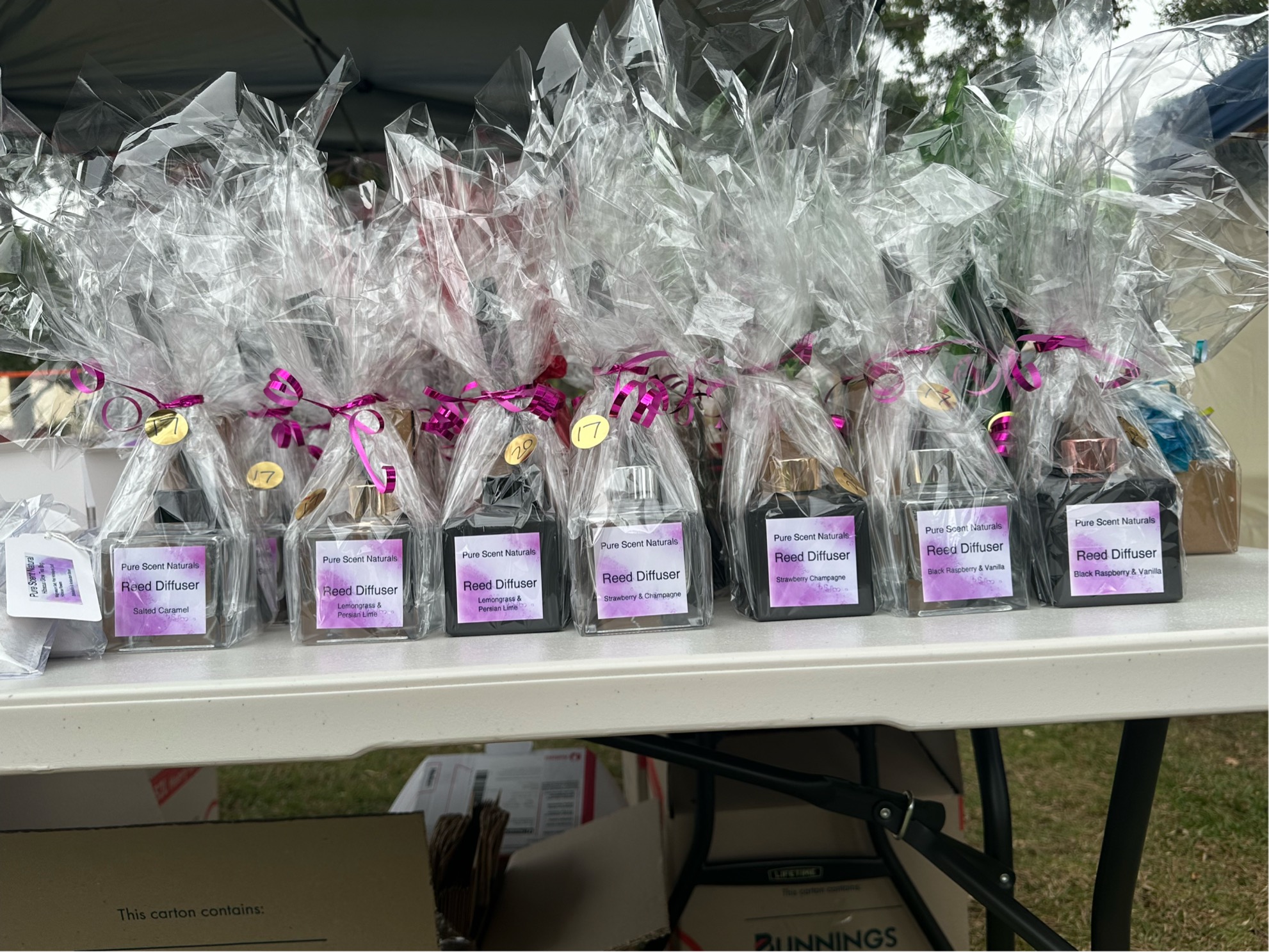 Reed diffusers displayed at the market