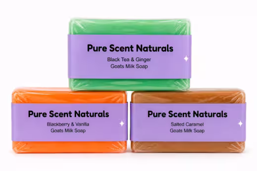 Goat Milk Bar Soap - Blackberry and Vanilla, Blacktea and Ginger, Champagne and Strawberry, Lemongrass and Persian Lime, Musk Stick, Salted Caramel by Pure Scent Naturals