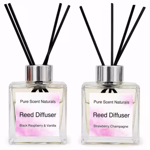 Reed Diffuser - Australian Floral and Honey, Black, Blackberry and Vanilla, Champagne and Strawberry, Clear, Gold, Lemongrass and Persian Lime, Rose Gold, Silver by Pure Scent Naturals